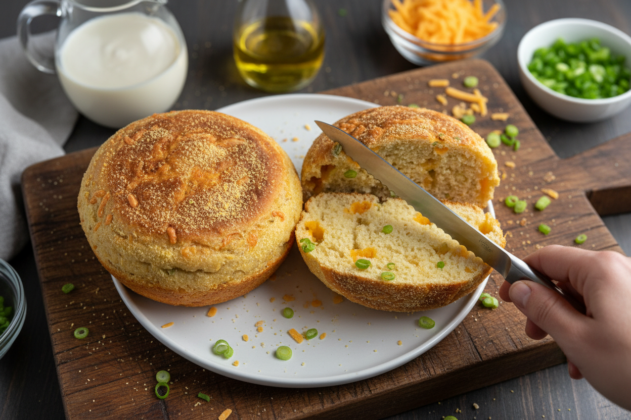 Savory Cheddar Scallion English Muffin Bread