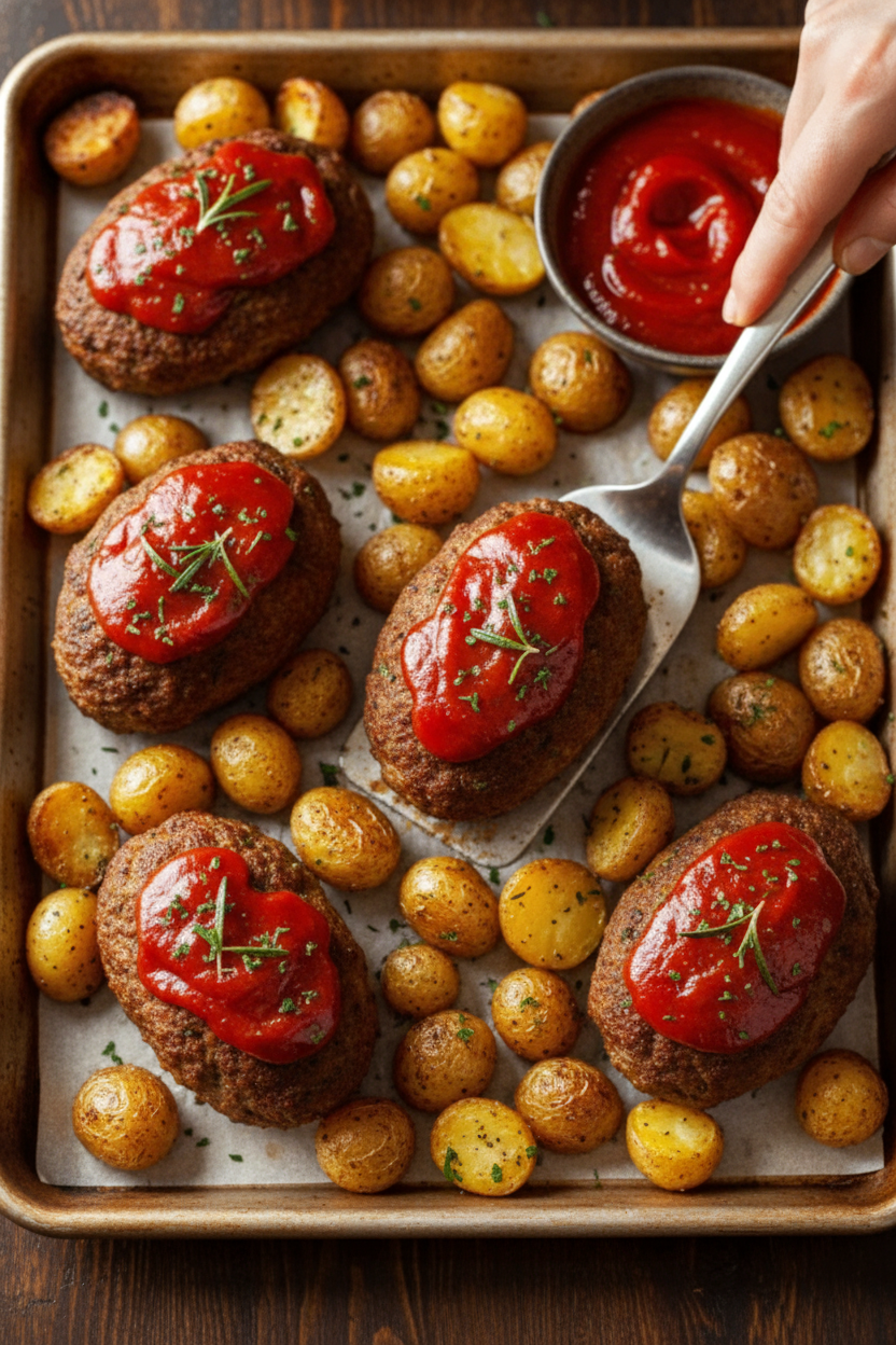 Sheet Pan Mini Meatloaf and Roasted Potatoes Recipe